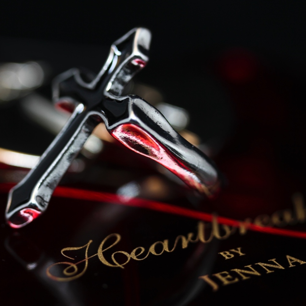 925s Rough Black Cross Adjustable Ring - image 3